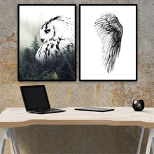 Nordic Dekorace Lesní Lanscape Owl Nástěnné Umělecké plátno Plakát a Tisk Květinové Malování Obraz pro Obývací pokoje Domácí Dekorace