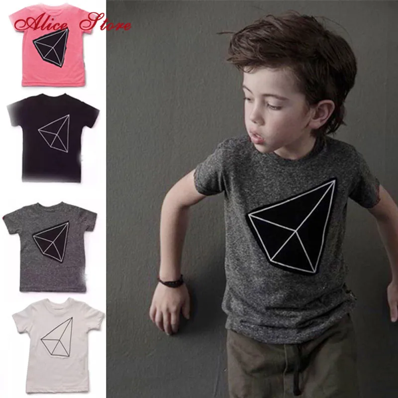 

2018 Kids Summer Cotton Short-sleeved T-shirt Geometric Shapes Personalized Fashion T-shirt Boys and Girls Wild Shirt