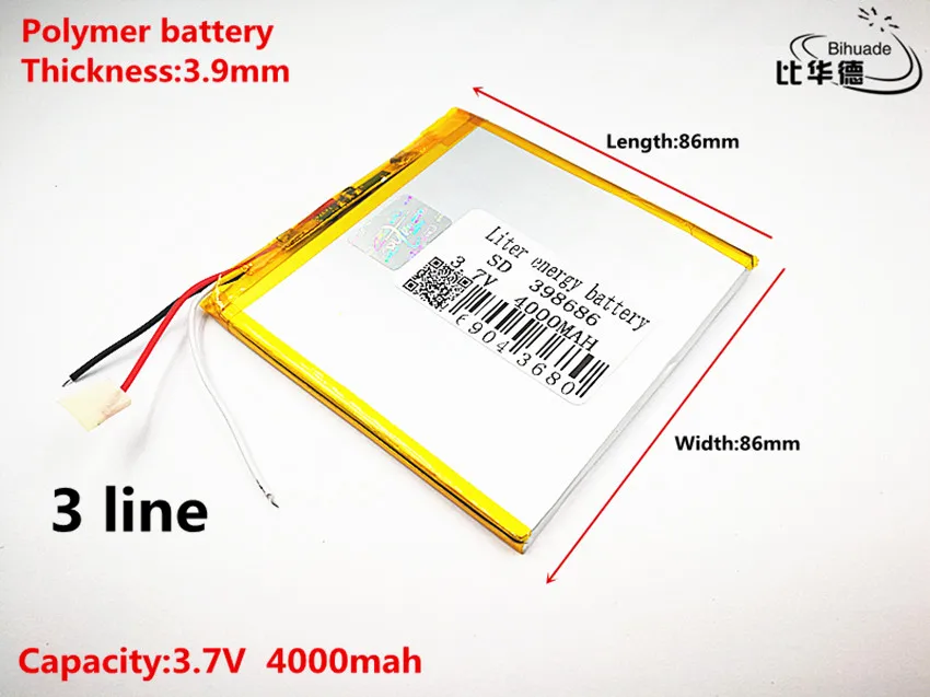 4000 mAH 398686 bateria De Polímero de iões de lítioBANCO de bateria Li ion para tablet pc