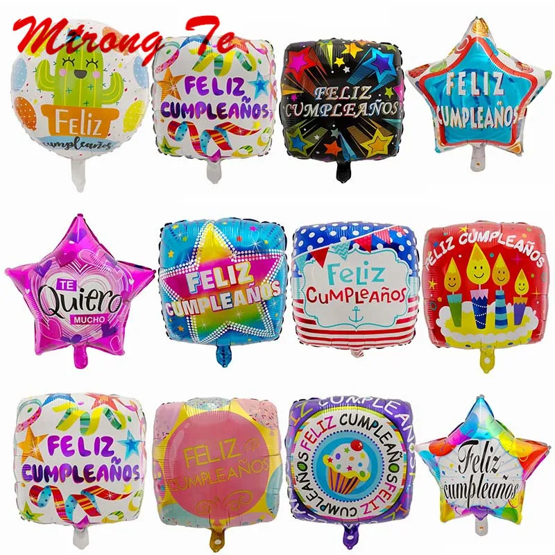 

10pcs 18inch Spanish Happy Birthday Party Decoration Foil Balloons Feliz Cumpleanos Square Stars Helium Balls Baby Shower Globos