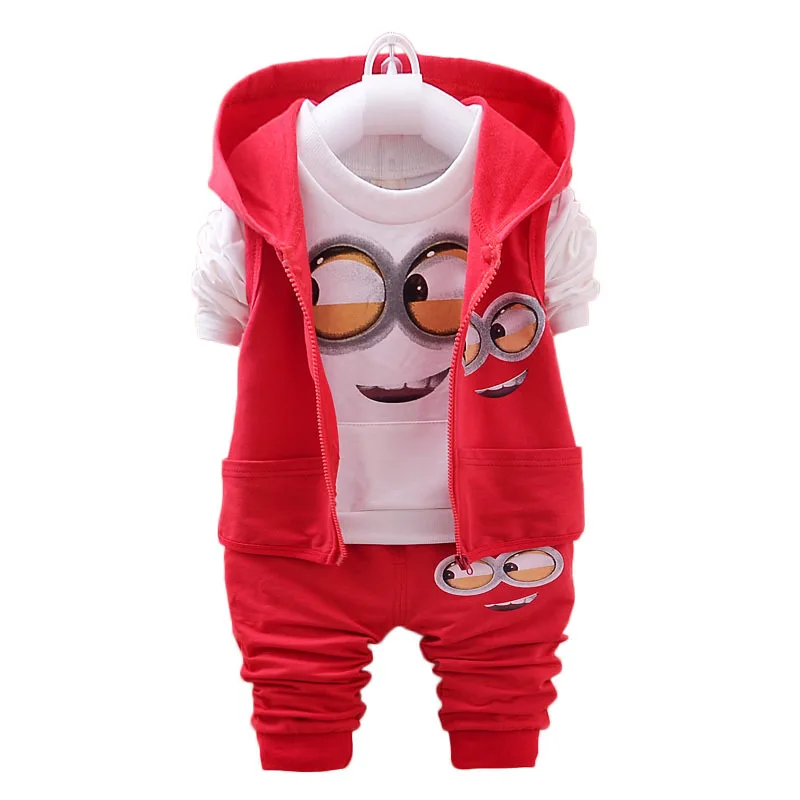 

Spring/Autumn Baby Boy Clothes Minion Suits Infant/Newborn Clothes Sets Kids Vest+T Shirt+Pant 3Pcs Sets Children for baby