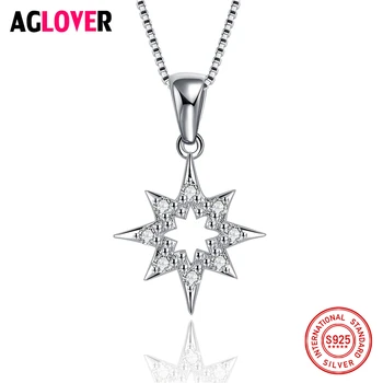 

AGLOVER 925 Sterling Silver David Star Hexagon Pendants Necklaces For Women Tiny Drop Long Chain Geometric Fine Jewelry