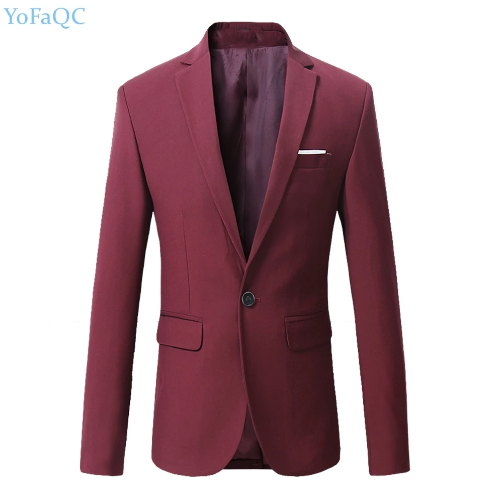 New Fashion Single Buckle Red Solid Color Men's Suits Jacket Wedding
