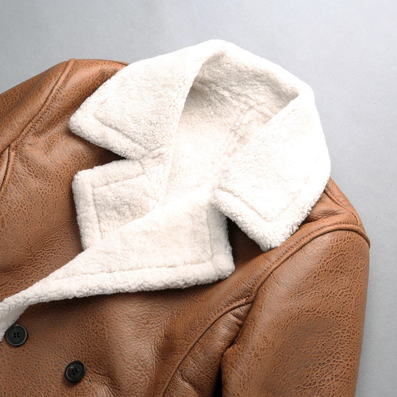 Great Value 8023 Read Description! Asian size super quality warm genuine sheep fur leather wind coat mens winter shearling fur jacket