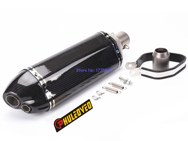 

PHULEOVEO Inlet 2 inch 51mm Carbon Fiber Motorcycle Exhaust Muffler Pipe Modified Motorbike Muffler Exhaust Pipe Escape Dual Tip