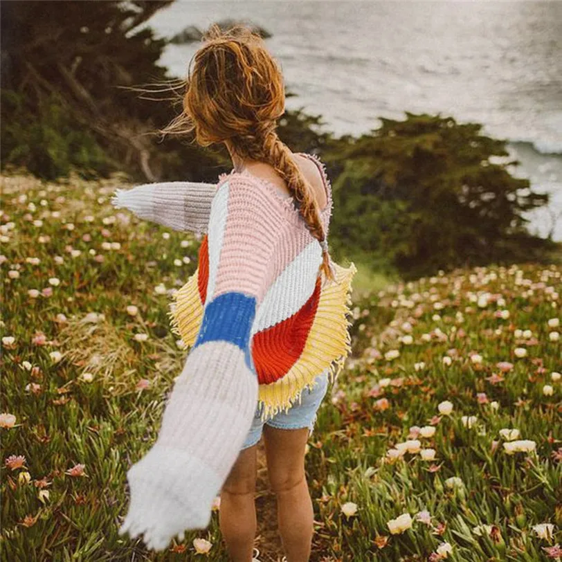v neck stripe pullover women 2018 casual women's sweater knitted pulover feminino manga longa inverno dropshipping #F#40OT5 (6)