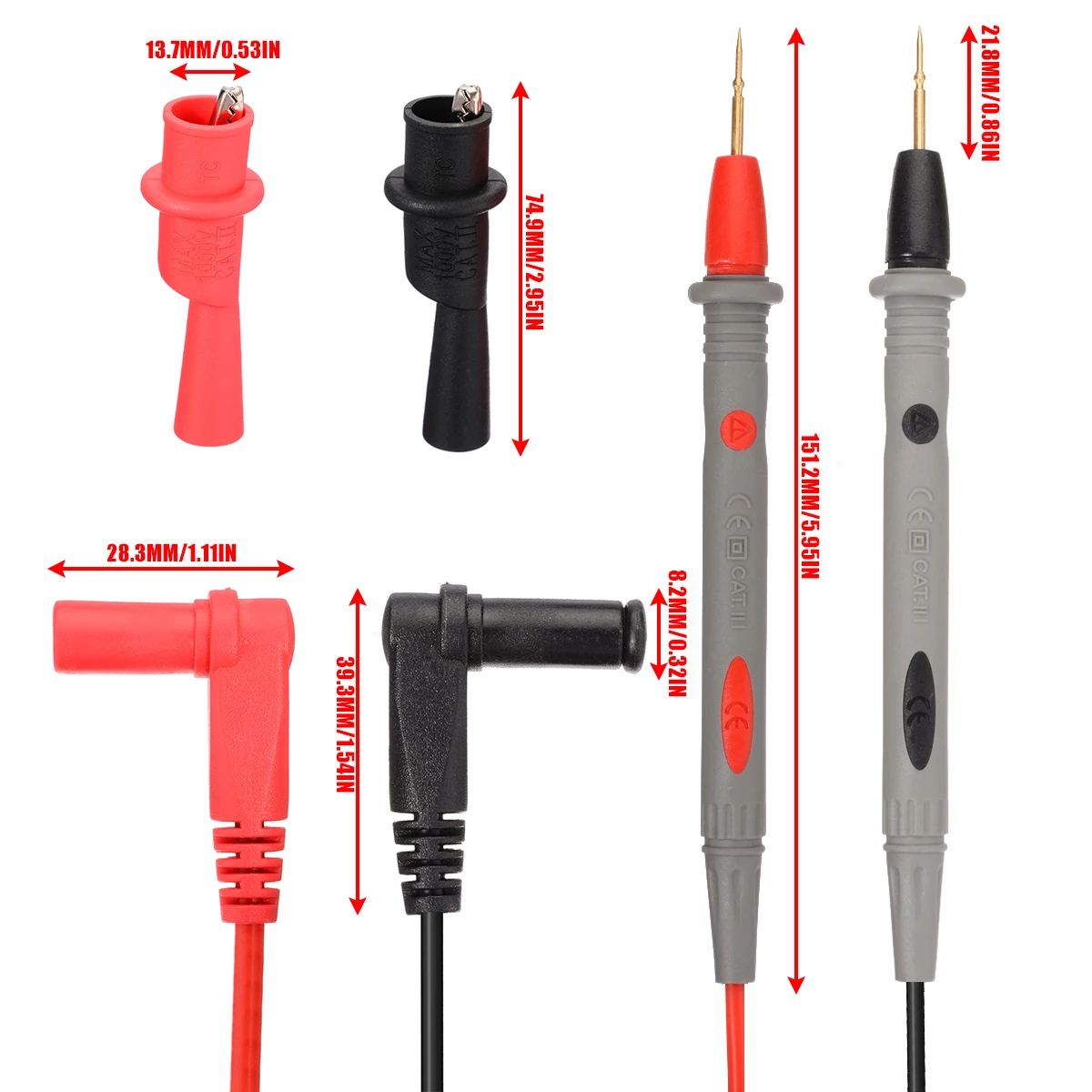 Durable 20A 1000V Test Lead Kit Gilded Sharp Needle Probe Multimeter Test Lead With Alligator Clip for Digital Multimeter Tester