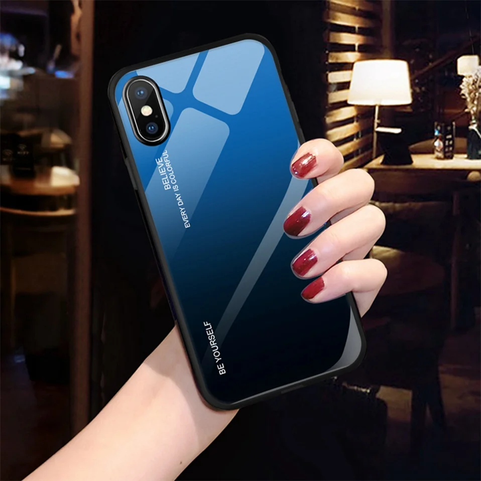 icoque Glass Case For iPhone 6 6s 7 8 Plus Case Luxury Gradiente Case Cover For iPhone 6 6s 7 8 Plus iPhone X XR XS MAX Coque    (12)