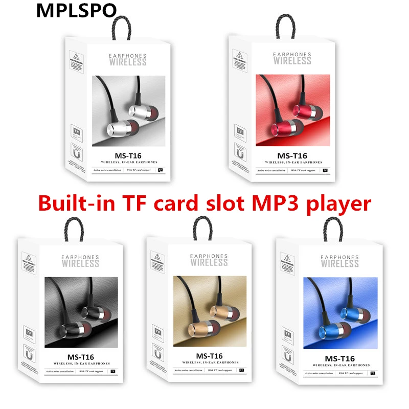 MPLSBO T16 Bluetooth Earphone With MIC Sweatproof Gym Sport HIFI Wireless Earphones MP3 player Bass Headphones For Xiaomi Iphone