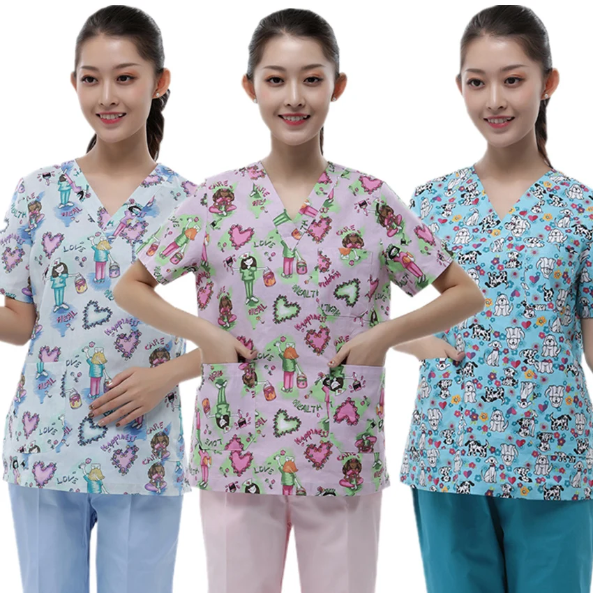 

Free Logo Surgical Suit Medical Uniforms Lab Nurse Costume Solid Cartoon Print Clinical Uniforms Woman Dentist Pet Lovely Print