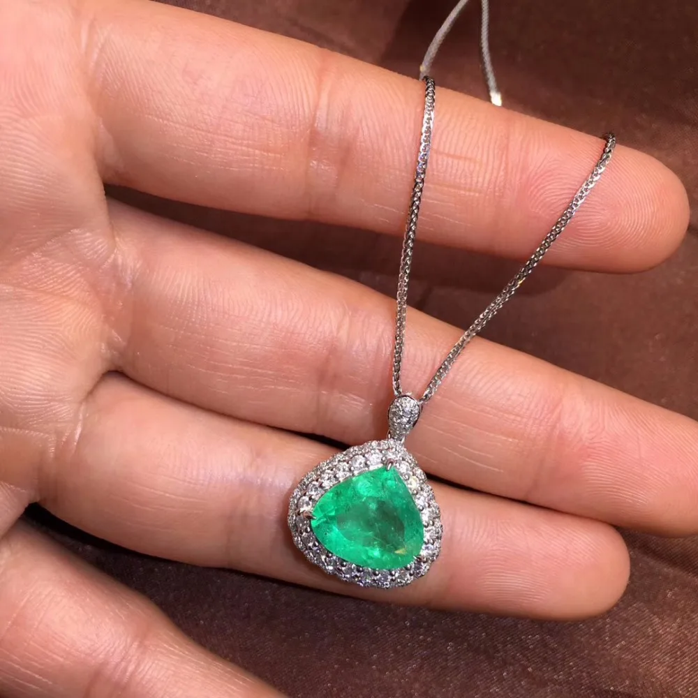 Ювелирные украшения сертификат реального чистого 18 K Белый Золотой AU750 натуральный зеленый изумруд 4.65ct подвески из драгоценных камней для милое Женское Ожерелье