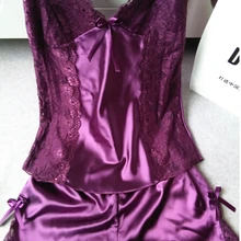 Сексуальный женский кружевной открытый прозрачный пижамный комплект с глубоким v-образным вырезом, модные роскошные спортивные костюмы из натурального шелка, Новинка