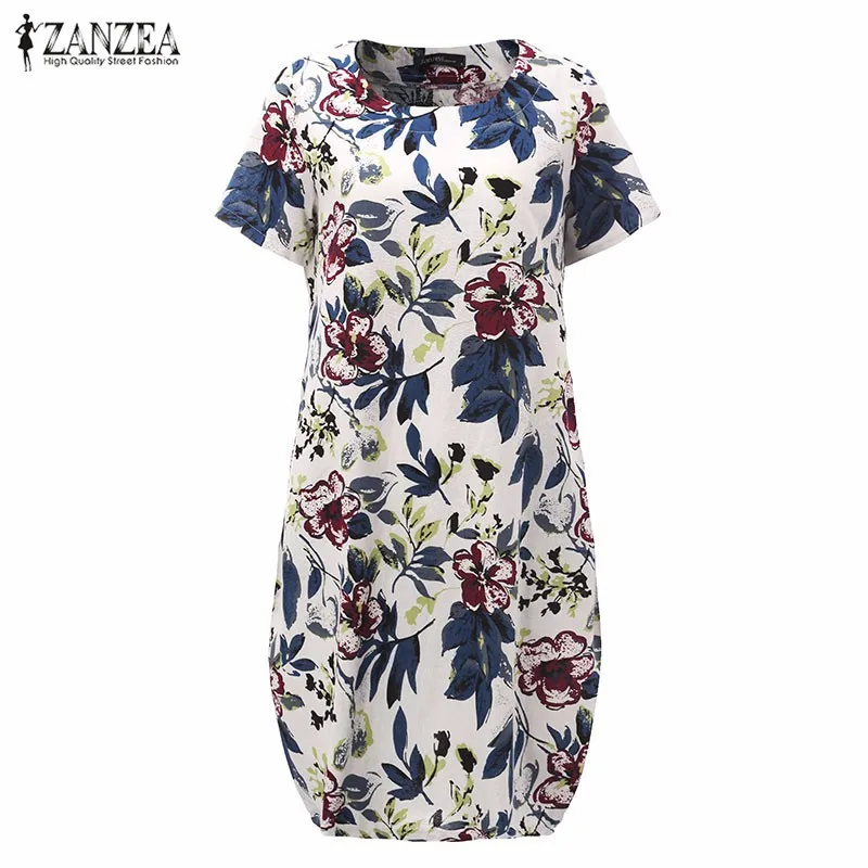 Buy Cheap Hot Sale 2017 Summr ZANZEA Women Vintage Floral Print Dress Short Sleeve Loose Casual Midi Sexy Dress Vestidos Plus Size