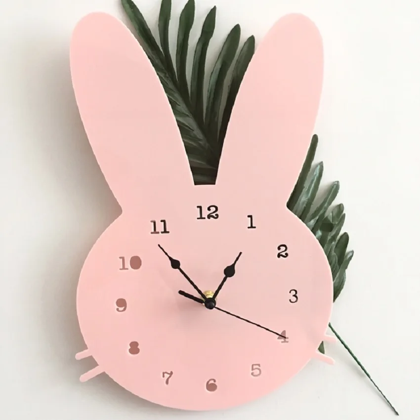 Скандинавские домашние часы кролика, Мультяшные бесшумные часы, настенные украшения, часы для детской комнаты, для мальчиков, декор для стен