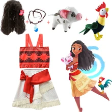 Рождественское платье принцессы Моана для костюмированной вечеринки для девочек, детские вечерние костюмы Vaiana на Хэллоуин с ожерельем, костюм свинки и цыпленка
