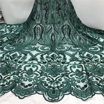 

2019 Latest African Lace Fabric 2019 Embroidered Nigerian Lace Fabric Bridal High Quality Green Sequins French Tulle Lace Fabric