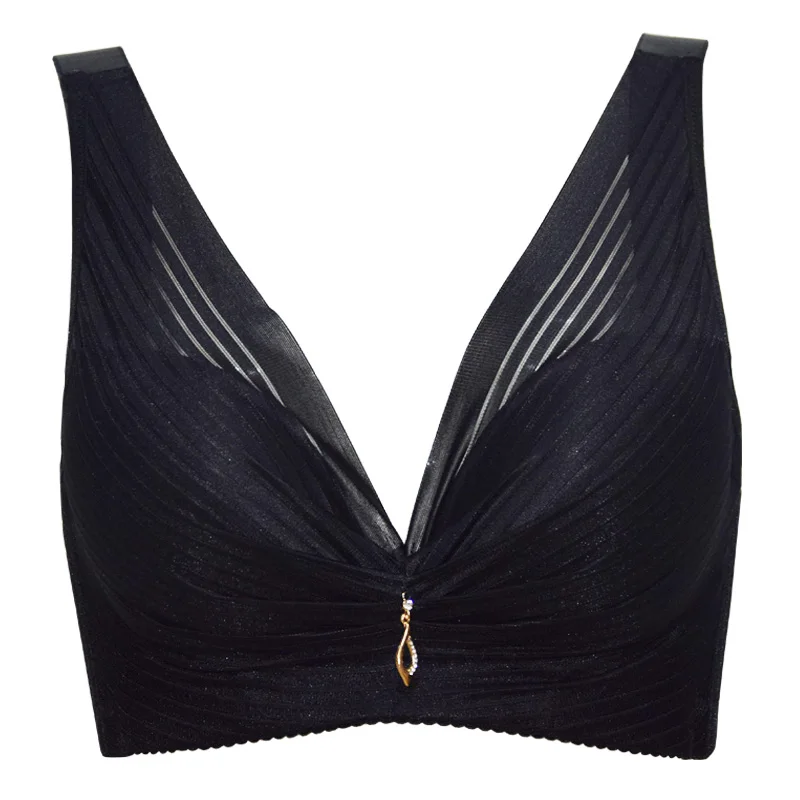 Wire Free Vest Bras For Women Solid Plus Size Feminino Tow Hook-and-eye 34 to 46 C D Cup - Цвет: Черный