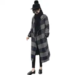 Для женщин плед блейзеры куртки новый ретро плед шерстяное пальто женский длинный участок свободные осенние и зимние шерстяное пальто Для