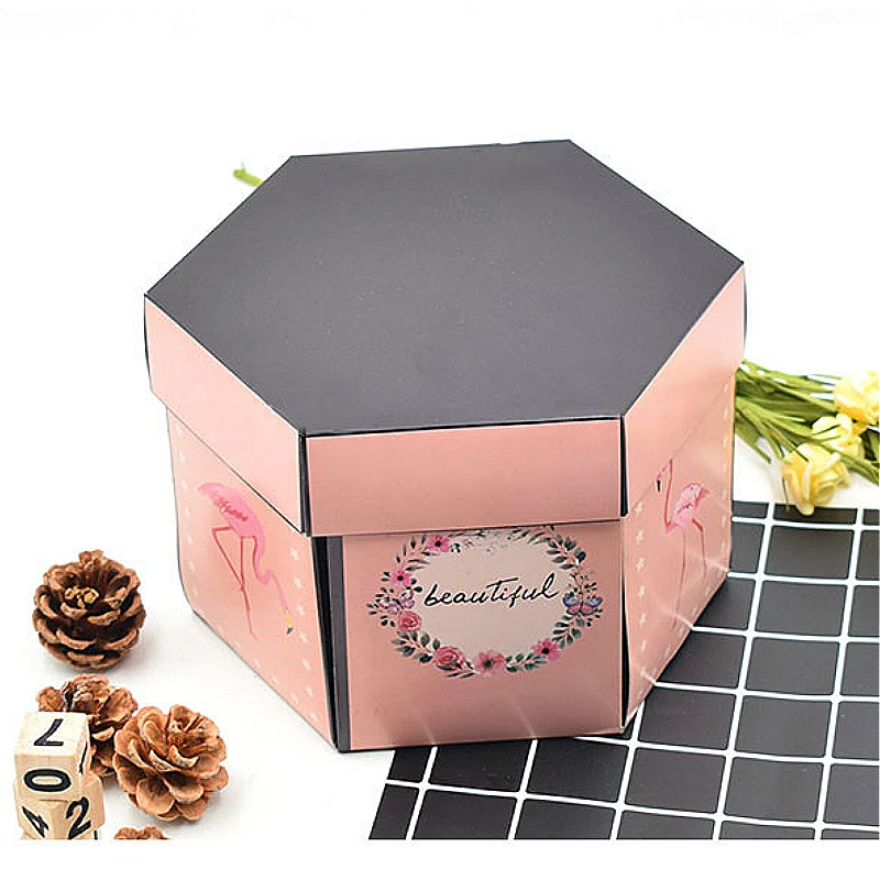 

Completed hexagonal explosion box diy handmade photo album finished surprise organ explosion box scrapbook album gift