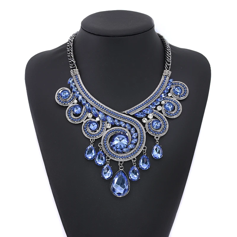 Новинка года. Ожерелье в богемном стиле с синими и серыми бусинами. Ювелирное изделие по заводской цене. Ожерелье с кристаллами для женщин