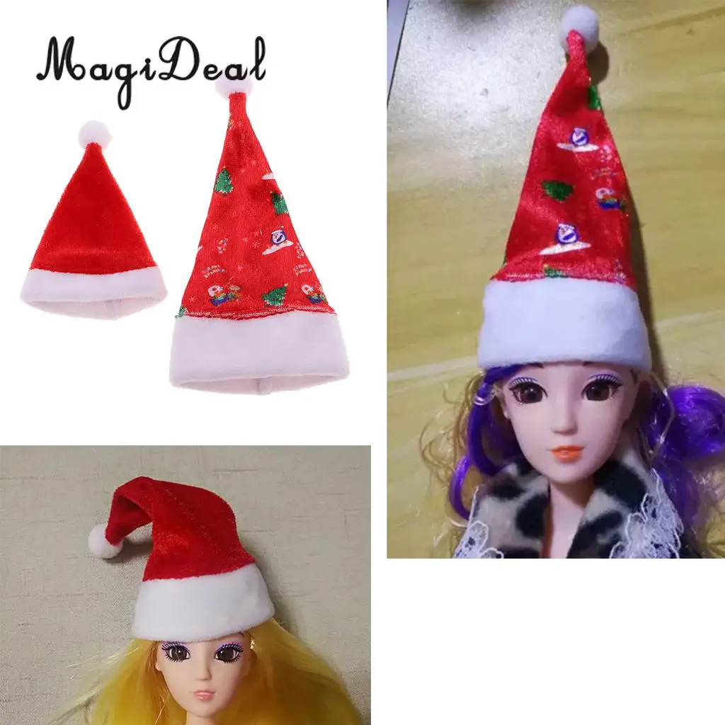 5 Pieces Mini Printed Santa Claus Hats Christmas Decoration for 30cm Barbie Dolls Accs