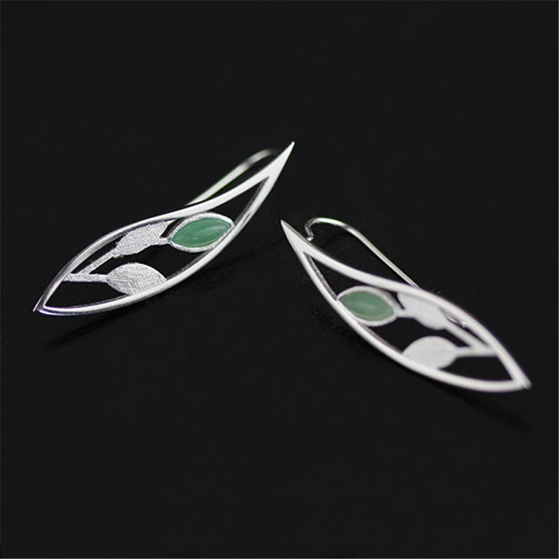 Lotus Fun Real 925 Sterling Silver Natural Original Handmade Fine Jewelry Spring in the Air Leaves Drop Earrings for Women