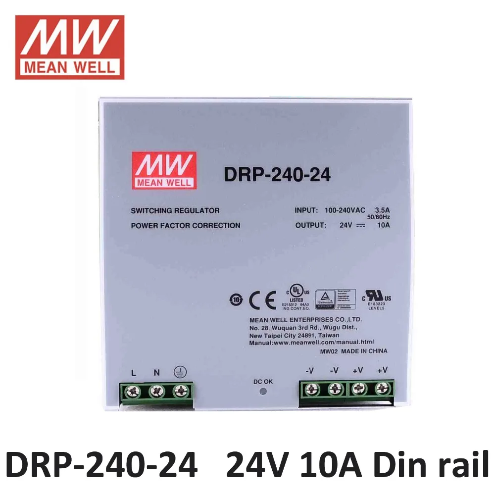 

MeanWell Din rail Power supply 24V 10A 240W PFC function antminer l3 DRP-240-24 Industrial DIN Rail Power Supply Mean Well 24V
