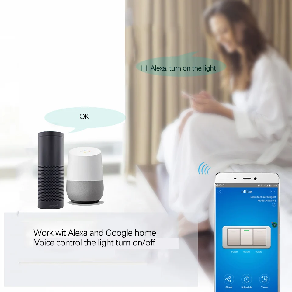 Умный настенный сенсорный светильник ель Sonoff T0 US/AU с wi fi 1/2/3 клавиш сенсорный/wi