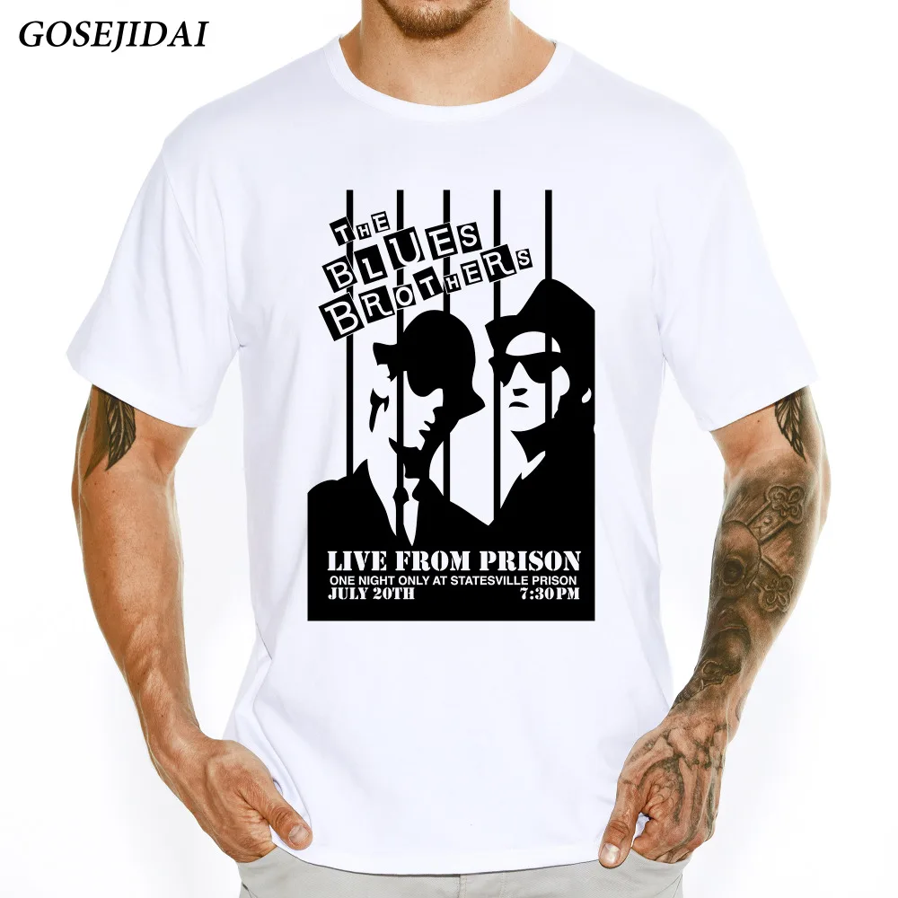 The Blues Brothers Design Men's T shirt Short Sleeve Funny White Basic