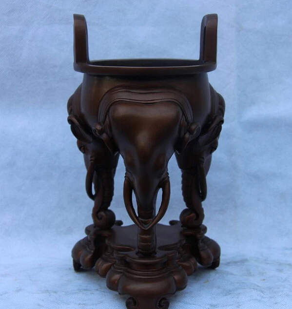 

S1376 China Palace Buddhism Pure Red Copper Elephant Ding Royal Incense Burner Censer D0318