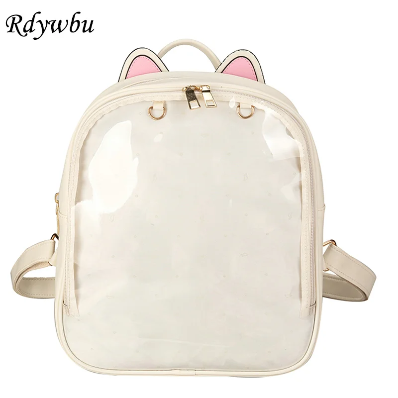 

Rdywbu Summer Candy Transparent Cat Ears Backpacks Harajuku School Backpack Shoulder Bags Teenager Girls Daily School Bag H215