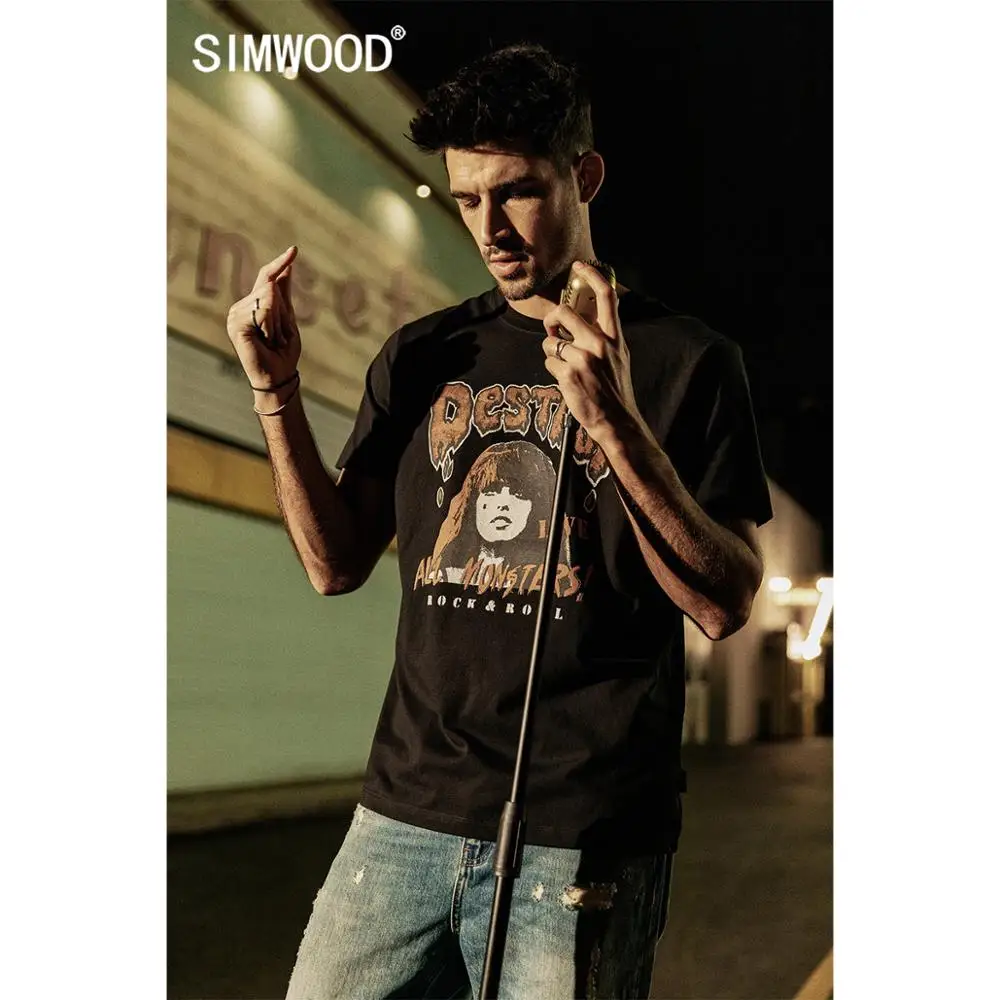 Мужская футболка в стиле хип хоп SIMWOOD модная уличная с принтом виде рок н ролла из