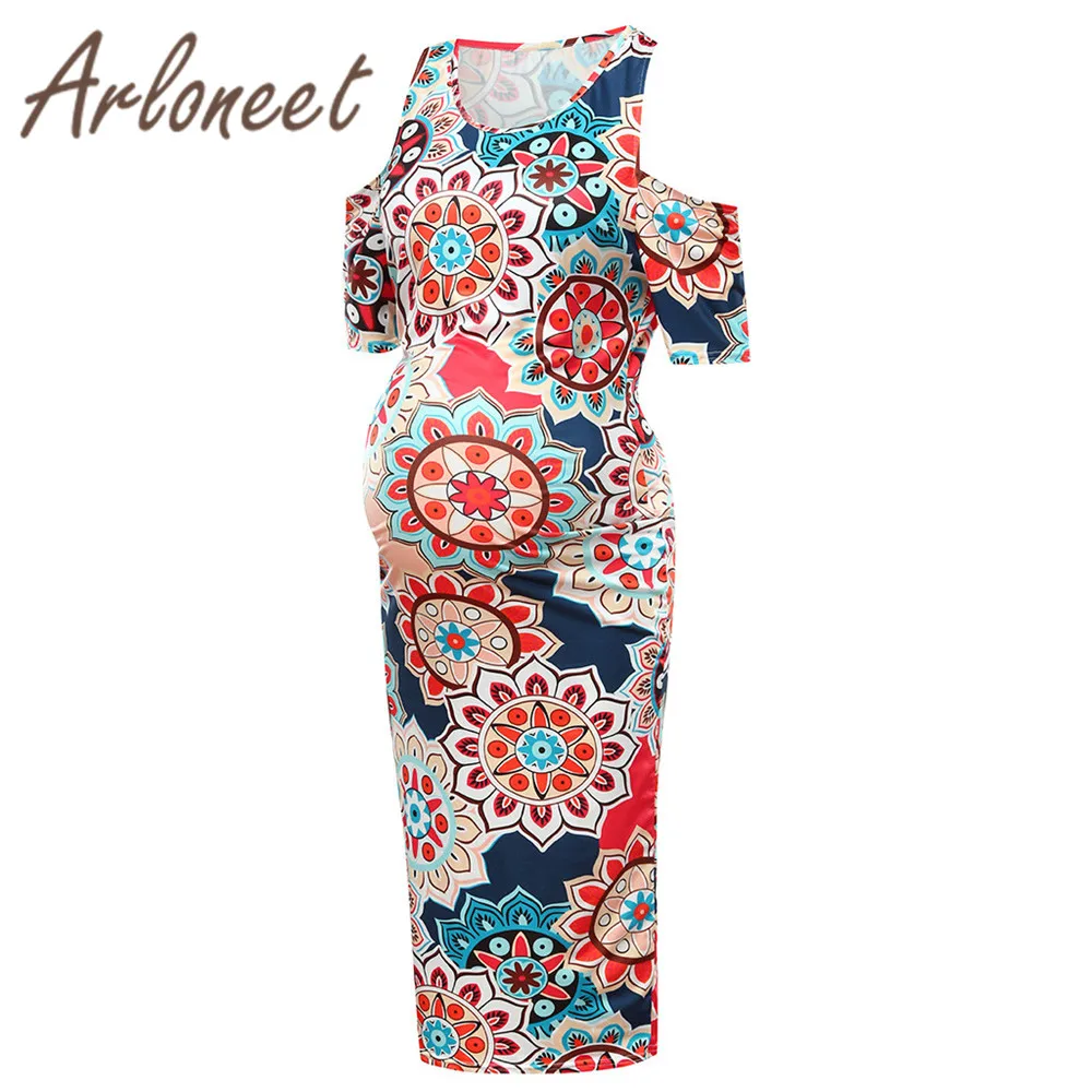 Одежда arloneet женские для беременных платье Vestidos с открытыми плечами цветочный платье с принтом для девочек Элегантное платье летние