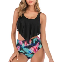 Женский купальник, сексуальный танкини, два предмета, купальник для женщин,, черный цветочный Танкини, купальный костюм с пуш-ап, женский бикини