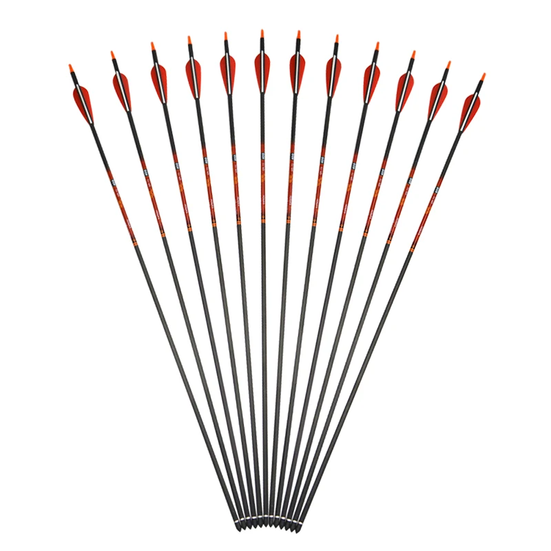 

6PCS Archery Spine 400 Pure Carbon Arrows Targeting Point Arrowhead OD7.6mm ID 6.2mm Nock Feather For Shooting Hunting Arrows