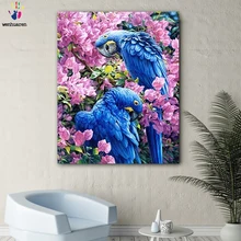 DIY картинки для раскраски по номерам с цветами синий Попугай Картина Рисунок Живопись по номерам в рамке дома