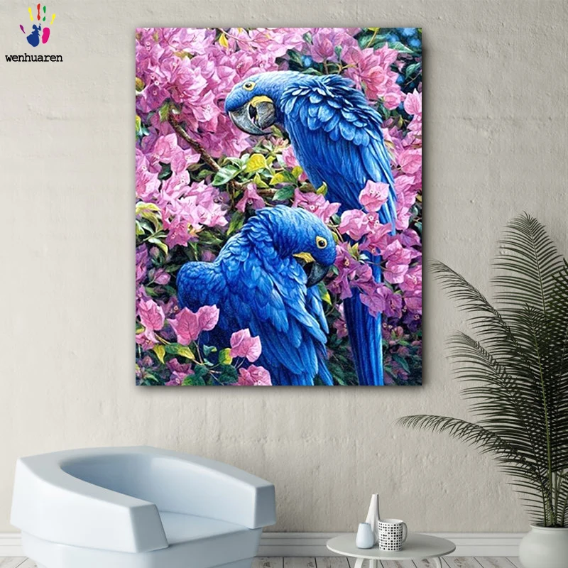 

DIY colorings pictures by numbers with colors Blue parrot picture drawing painting by numbers framed Home