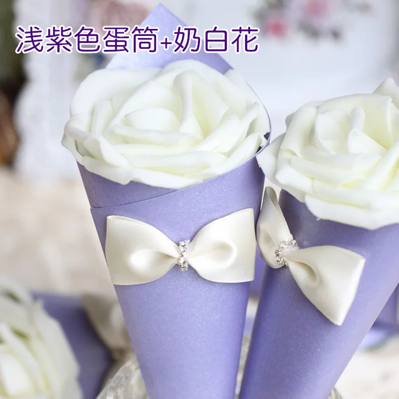 20 шт./лот, романтическая коробка для конфет с мороженым, тюбик для яиц, розовая коробка для конфет, Подарочная коробка с цветком и бантом, шикарная модная свадебная Декорация - Цвет: M07   Lilac colour