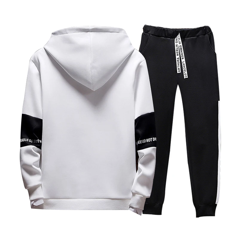 Casual Hoodie Set Men Hooded Men's Tracksuit Patchwork Spring Letter Printed Mens Sweat Suit Hoody Autumn Fitness Clothing 2019