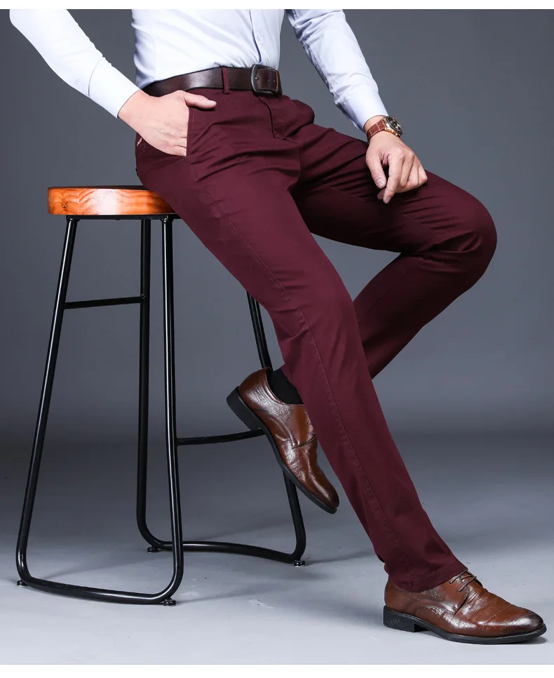 Mens Classic Trousers Black Summer Dress Pants Male Cotton Straight Fit ...