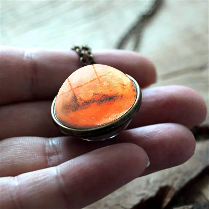 

XUSHUI XJ Solar System Planet Mars Photo Glass Dome Pendant Necklace Time Gem Handmade DIY Jewelry Glass Glob Necklace Women