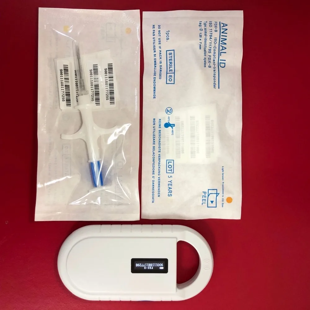 

ISO11784 Dog Chip Reader Portable Animals Fish Scanner PT160 with 2pcs Pet Microchip Syringe 1.25*7mm Rfid Injector