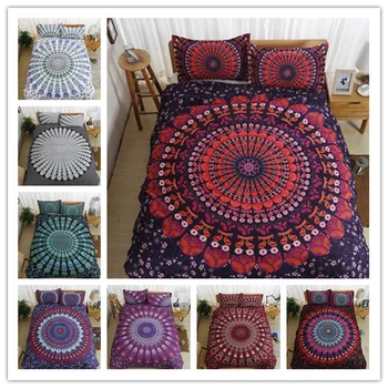 

3D Bohemian Bedding Set Floral Paisley Pattern Duvet Cover Set Sky Blue Mandala 2/3 pcs