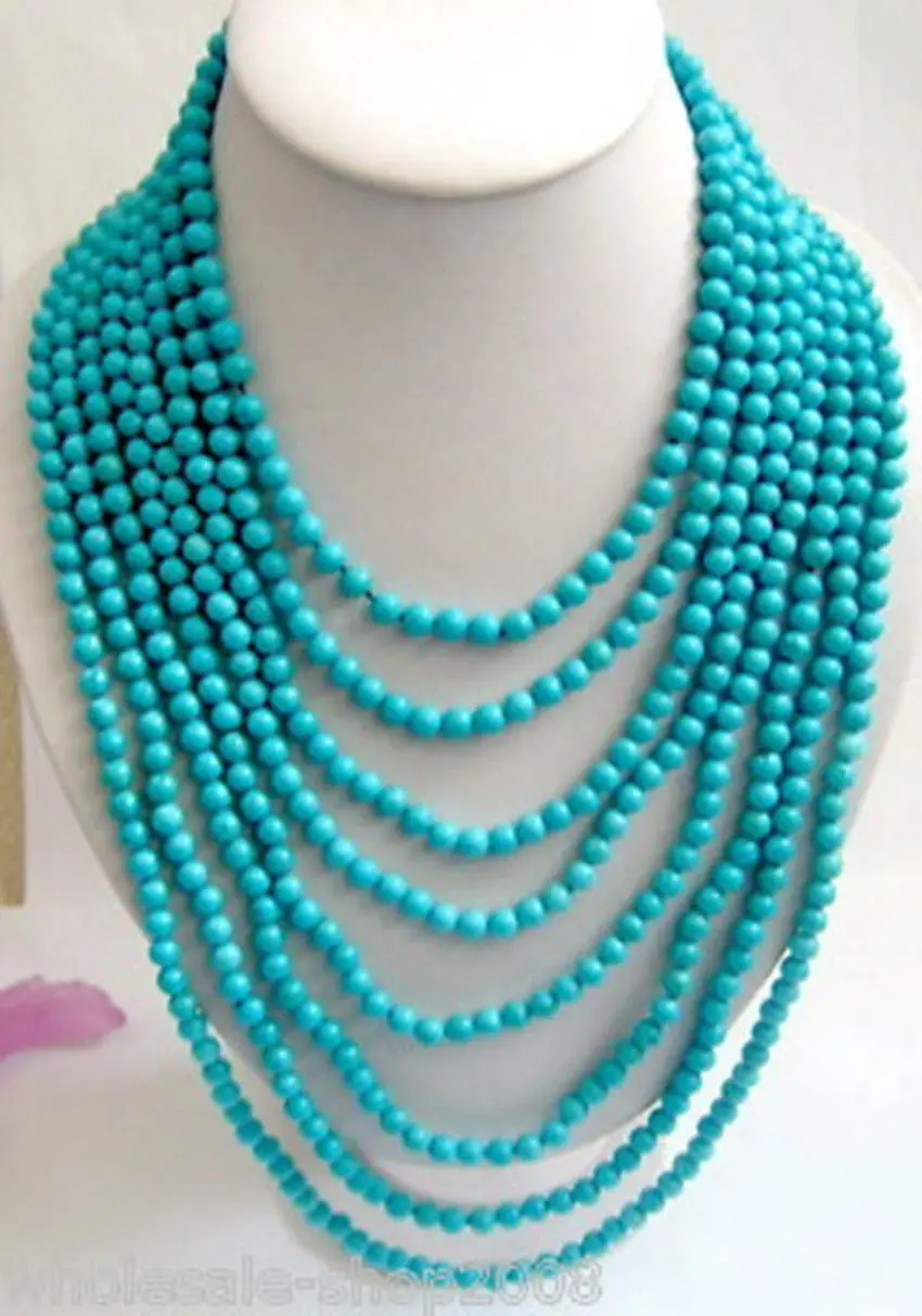 

Miss charm Jew1943 LONG 100"Inch Tibet 6mm blue Turquoise Beads jewelry Necklace