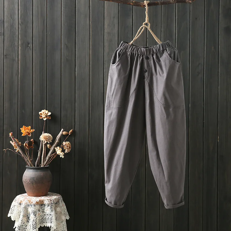 

Johnature Casual Ankle-length Pants Loose Elastic Waist Solid Color Harem Pants 2019 New Summer Clothes Trousers Women Pants