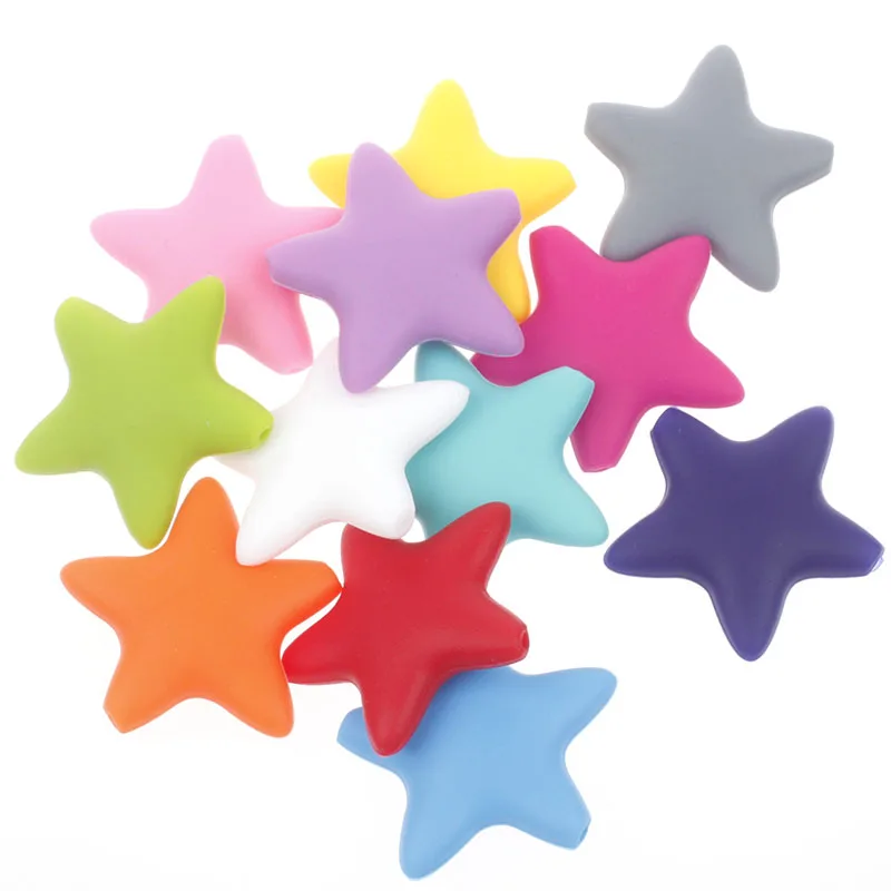 

20pc Silicone Star Beads Baby Teether Bpa Free Chew Bead Diy Teething Necklace Jewelry Making Soother Chain Dental Gift