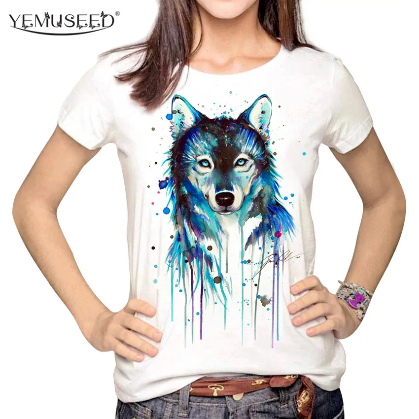 

Dark Wolf Crew Neck T shirt Women Multi Harajuku Printed Tumblr Tee shirt Tops Blusa WMT259