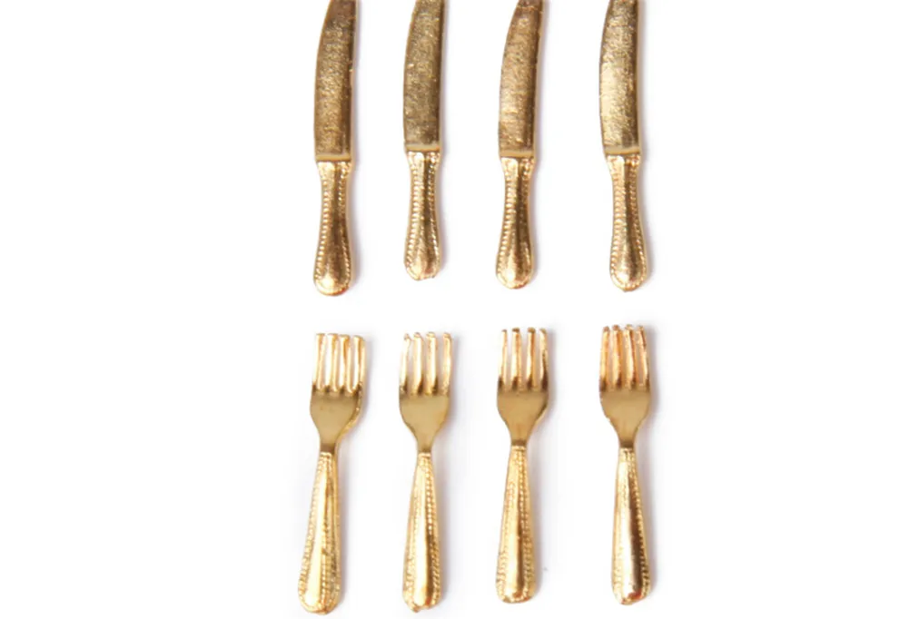 12 قطعة 1/12 دمية مصغرة الفولاذ أدوات مائدة من الفولاذ مجموعة الكلاسيكية مسرحية أثاث المطبخ لعبة للأطفال دمية