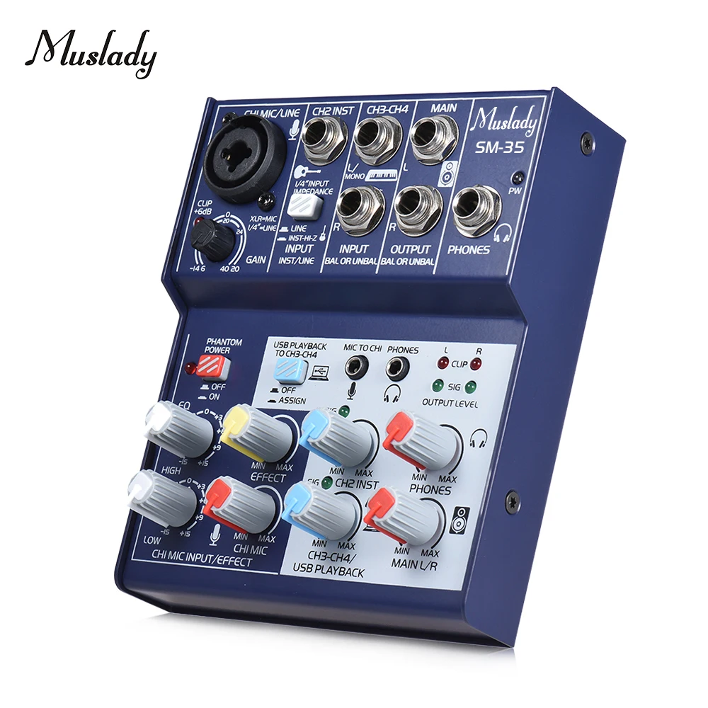 

Muslady SM-35 4-Channel Sound Card Compact SizeMixing Console Digital Audio Mixer Supports 5V Power Bank USB Power Supply