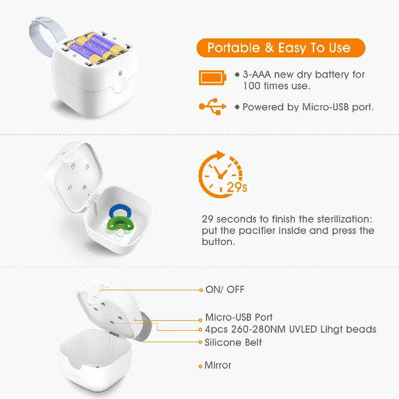 59S Baby Nipple Pacifier Sterilizer Earrings Sterilizer Storage Box 260nm UV Light Kill Germs Protection From Viral Infection
